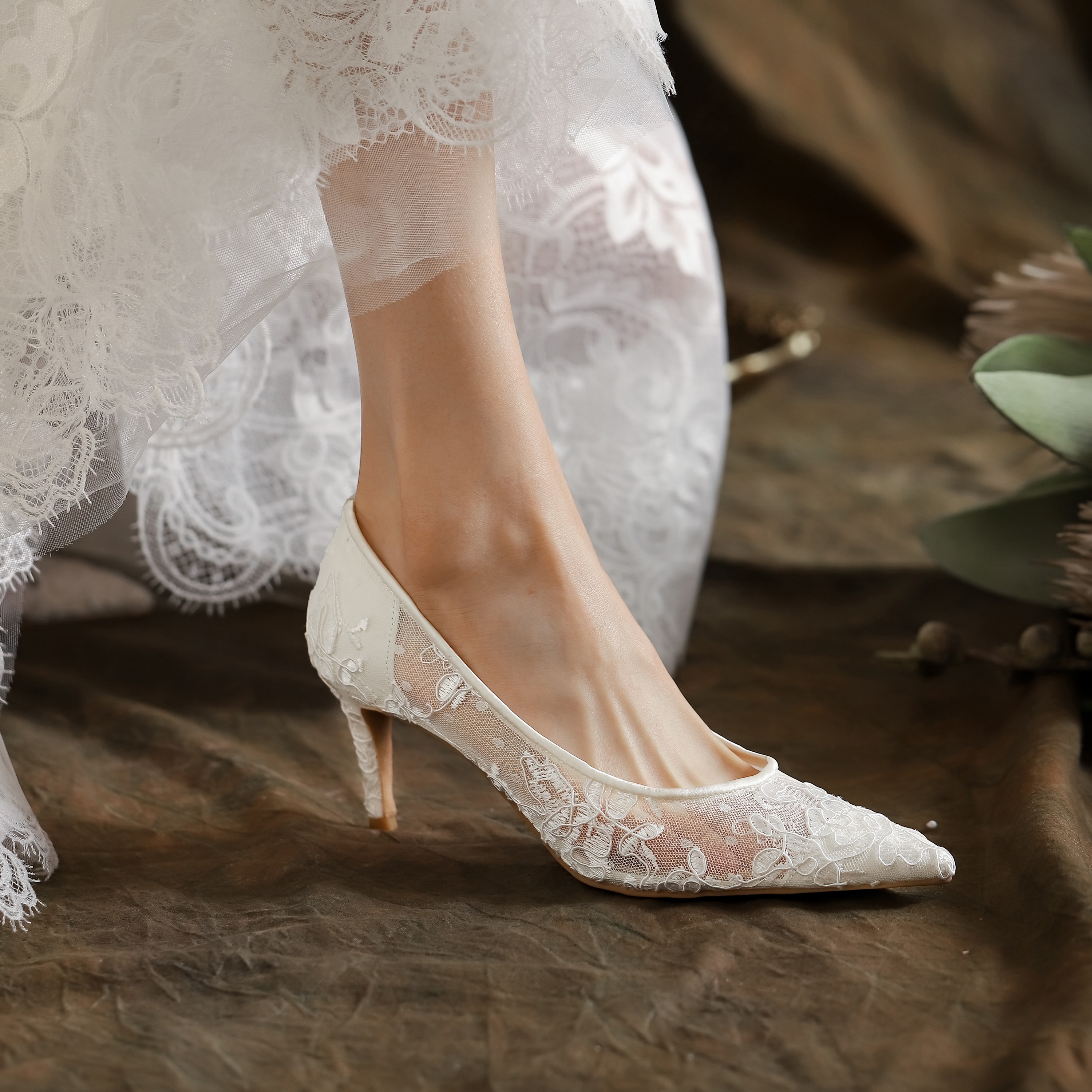 Elegant White Lace High Heels for Weddings, Bridal & Bridesmaid Shoes, 2025 Spring Fashion, Chic Everyday Style