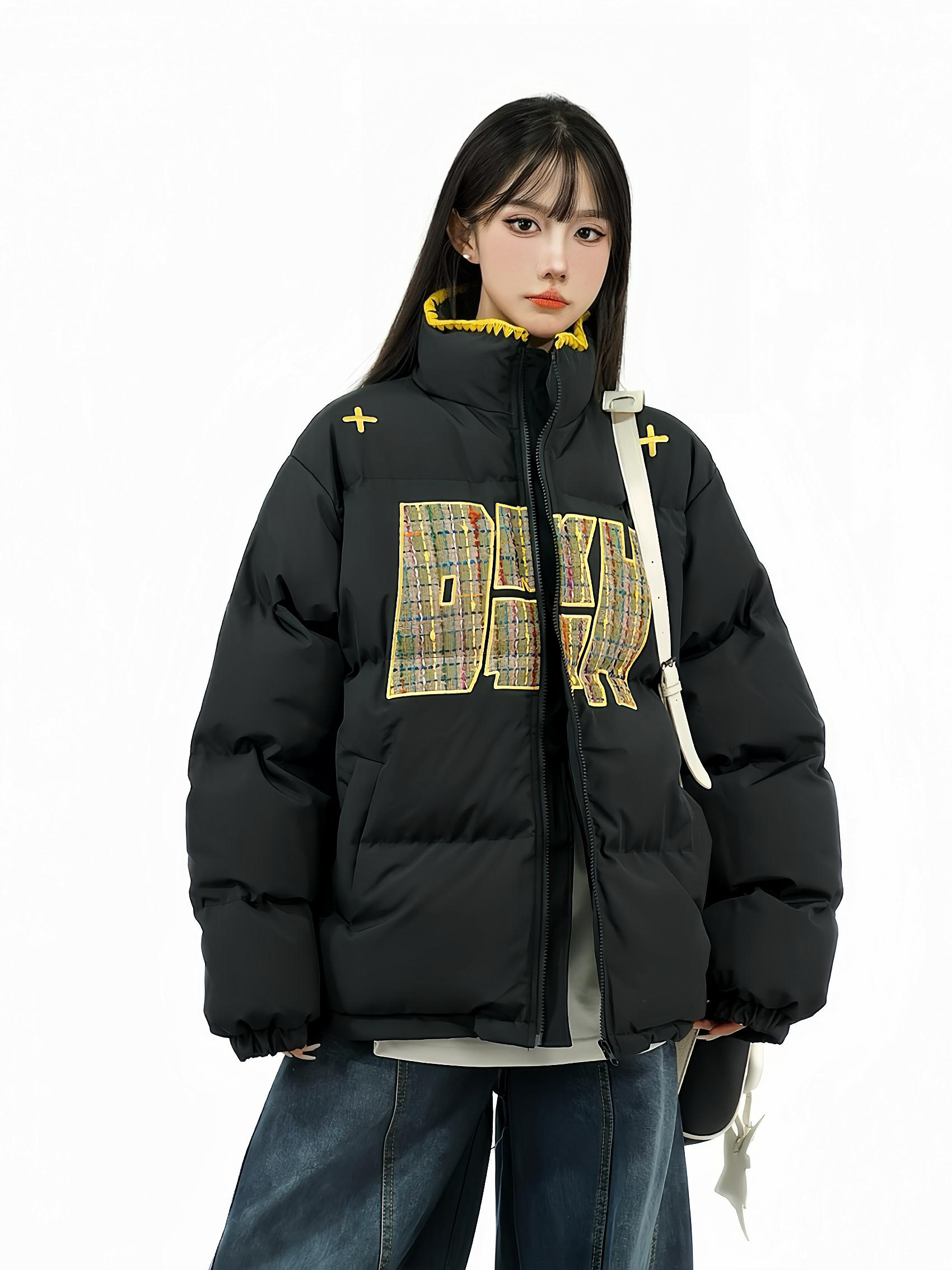 Ethnic Embroidery Stand Collar Puffer Jacket - Thick Warm Cotton Winter Coat in National Trend Small Fragrant Style