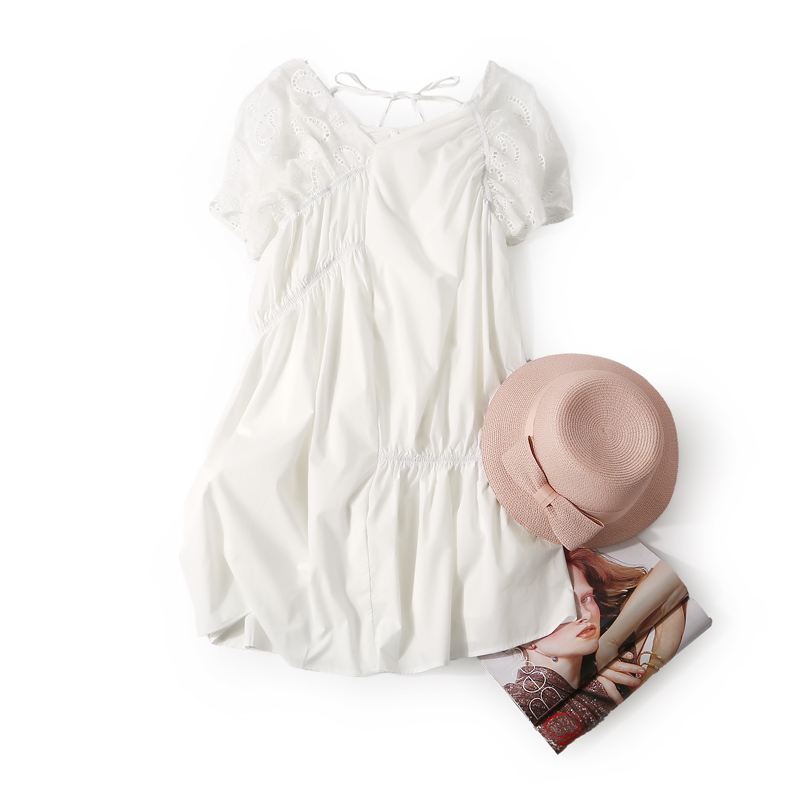 European Summer Lined V-Neck Hollow Embroidered Asymmetrical Pleated Camisole & Dress Two-Piece Set - Stylish 90s Inspired Look