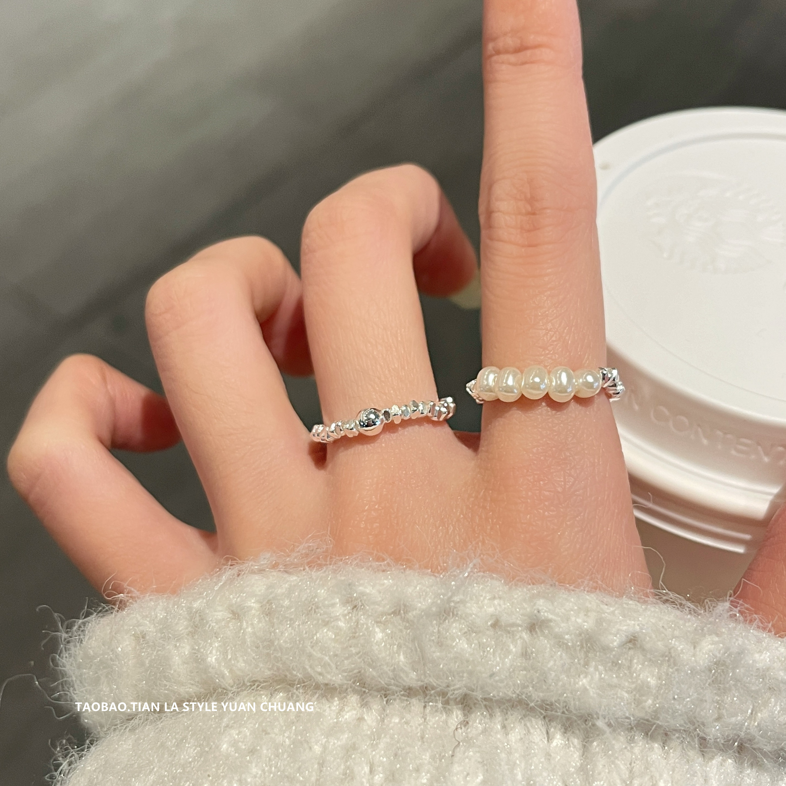 Exquisite Broken Silver Pearl Ring for Women - 2025 Niche Design, Light Luxury, Versatile Pure Silver Index Finger Jewelry