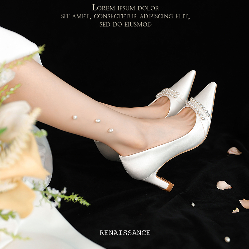 Exquisite Chunky Heel Wedding Shoes in High-End French Satin â€“ Comfortable Bridal Heels for Everyday Wear