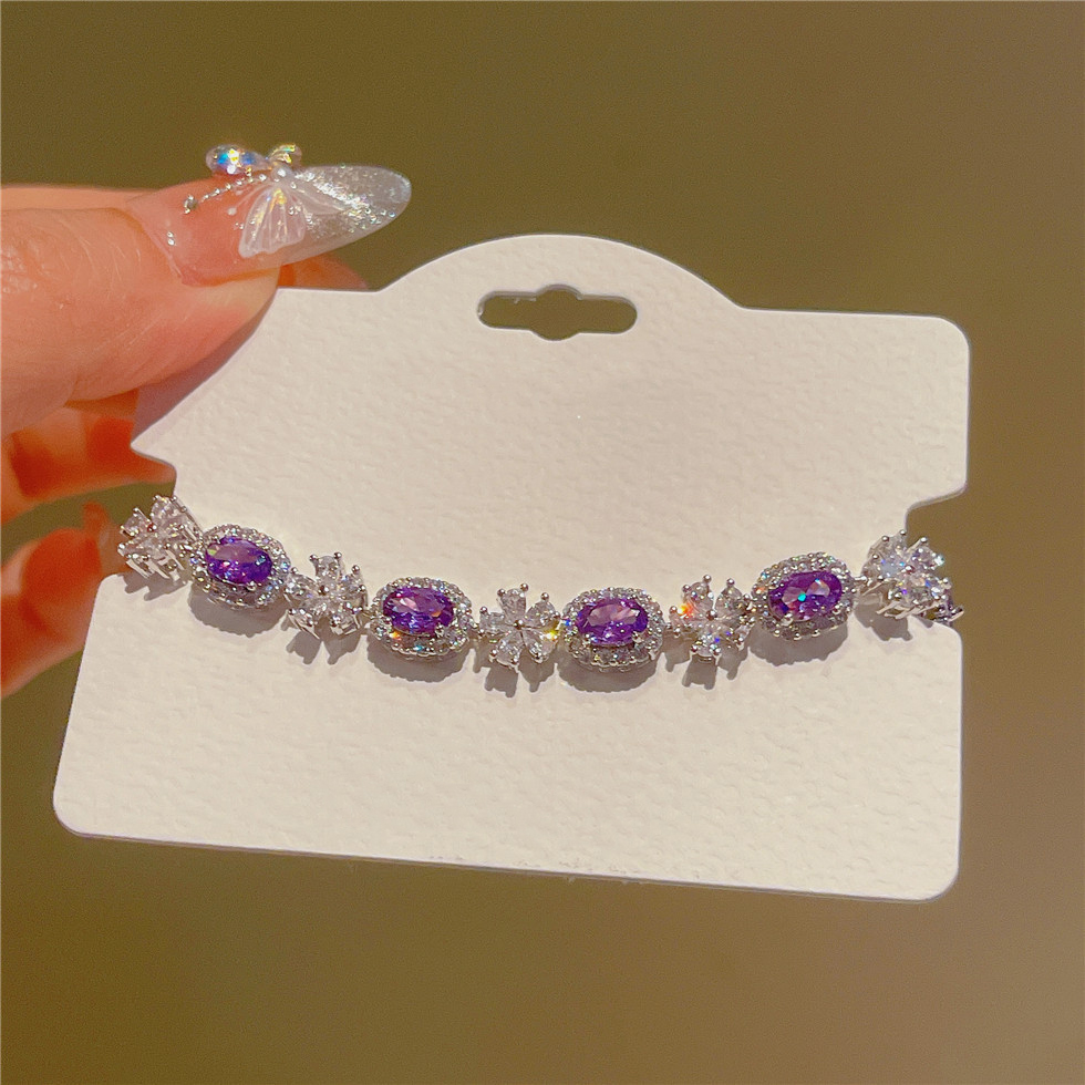 Exquisite French-Style Heavy Purple Zirconia Bracelet for Women - Versatile, Luxurious Design with Purple Crystals and Stylish Strap