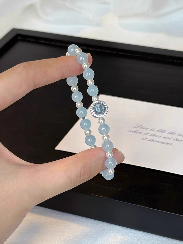 Exquisite Natural Aquamarine Pearl Bracelet - Classy French Design, High-End Elegance, Perfect for Special Occasions