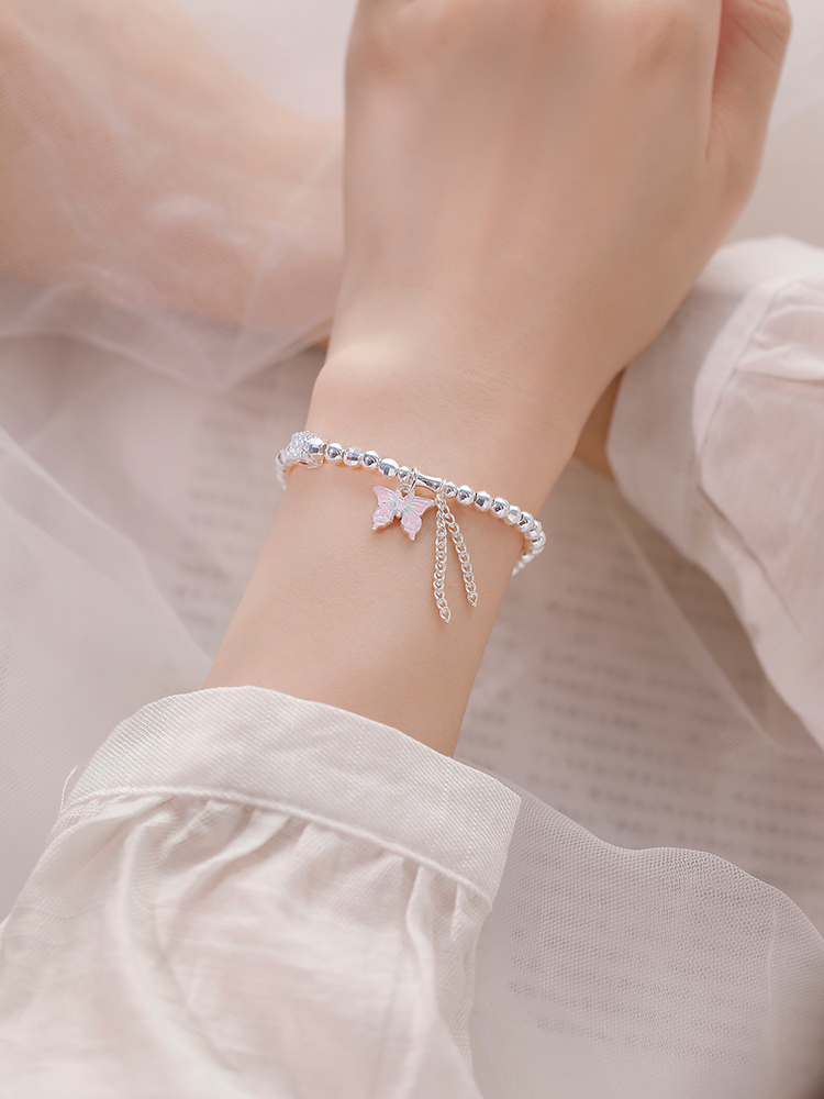 Exquisite Silver Butterfly Bead Bracelet for Women - Classy Enamel Design, Elegant Jewelry Accessory
