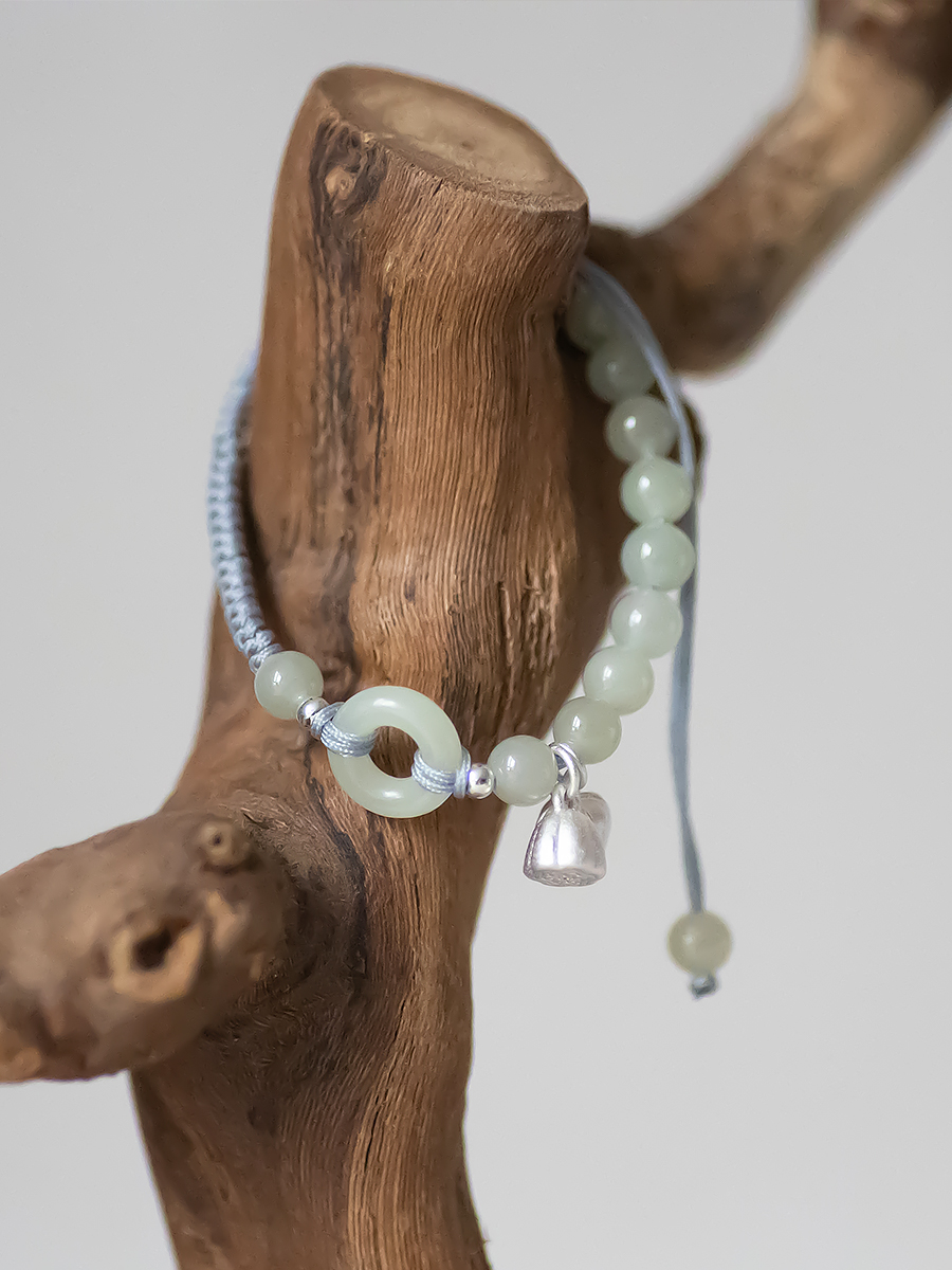 Exquisite Woven Jade and Silver Bracelet - Light Luxury Women's Jewelry, Two Worlds Joy and Peace Design, Niche Fashion Accessory