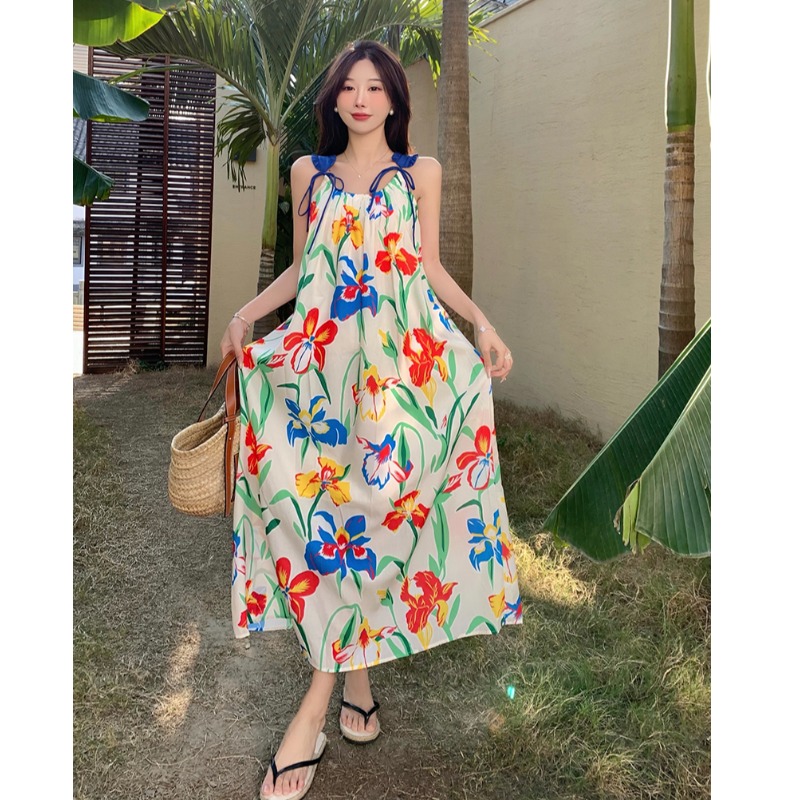 Floral Travel Photo Strap Dress - Seaside Vacation Dress for Petite Sizes, Trendy Beachwear for Summer 2025