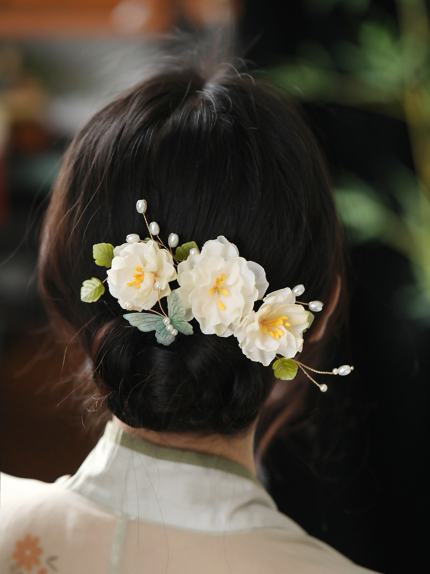 Floral U-Shaped Tang-Style Hairpin Set with Horse-Face Skirt Qipao and Coiled Hair Accessories - Ancient Style Hanfu Headdress