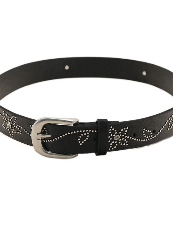Flower Rivet Inlaid Belt for Women - Versatile Korean Style Denim Pants Accessory