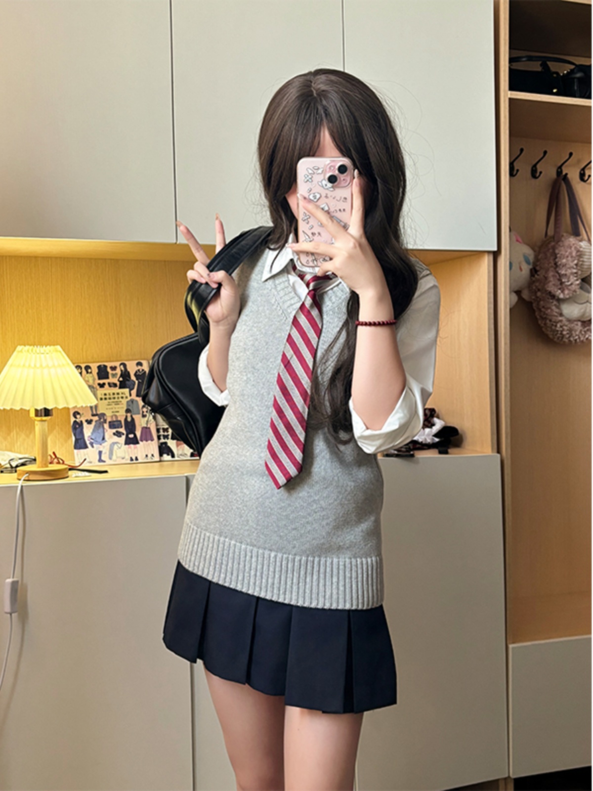 Four-Piece Women's JK Uniform Set: Pudding Bear Shirt, Sweater Vest, Skirt - Japanese College Style for Autumn & Winter