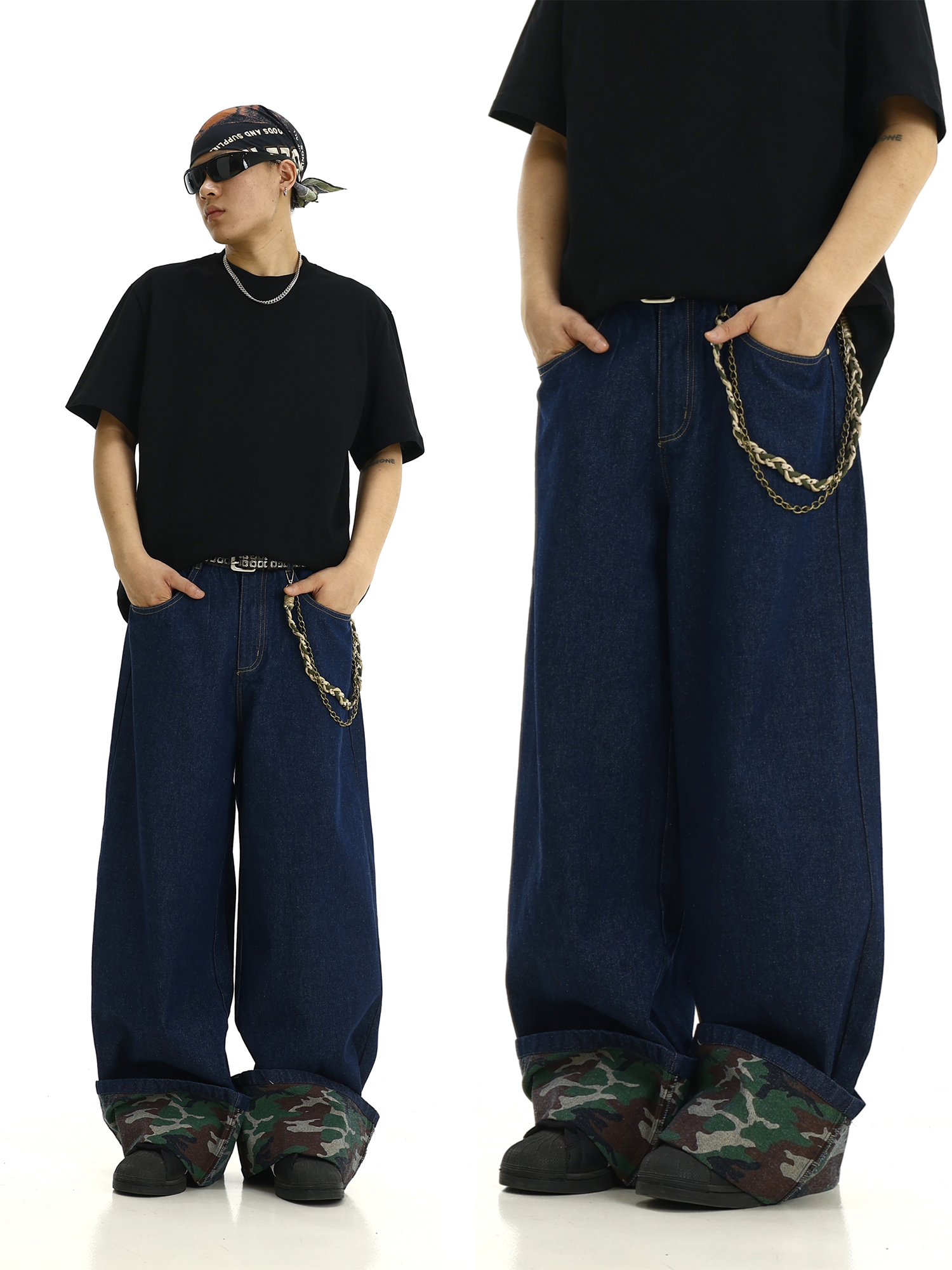 Frayed Wide-Leg Denim Pants for Men and Women, Vintage American Retro Wash, Versatile Loose-Fitting Straight-Leg Trousers