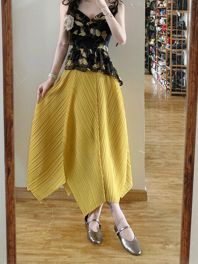 French-style Irregular Hem Midi Skirt for Women - 2025 Summer Fashion, Unique Niche Design