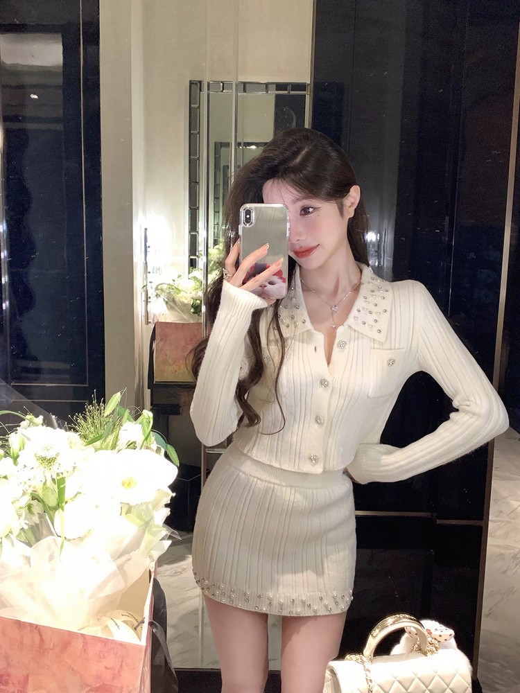 French-Style Knitted Dress Set for Women - Cardigan Top & Short Skirt - Chic Two-Piece Spring Outfit