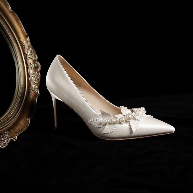 French Style White Satin Bridal High Heels for Women â€“ 2025 Elegant Wedding Shoes with Comfortable Luxury Design