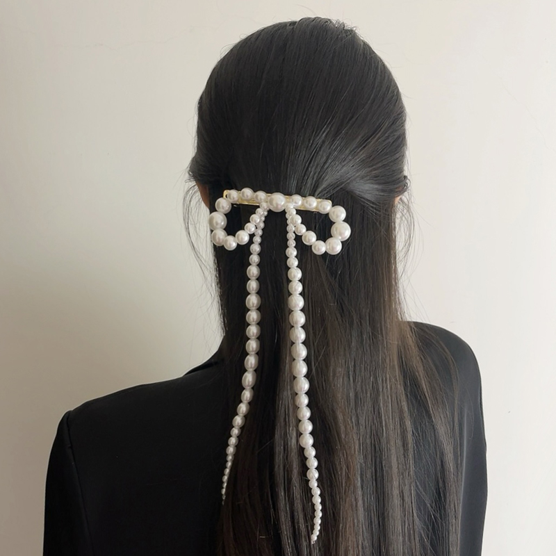 French Vintage Pearl Bow Hair Clip with Tassels - Exquisite Side Clip Hair Accessory for Elegant Hairstyles