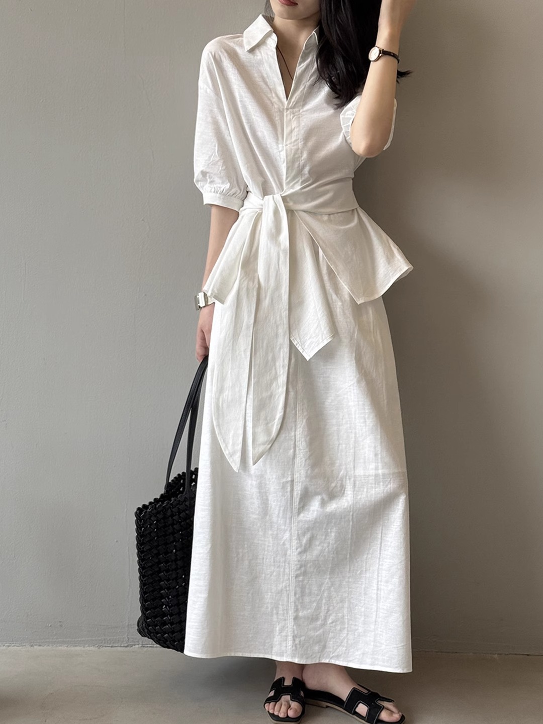 French Vintage-Style Linen Waist-Cinching Short-Sleeve Shirt and Skirt Two-Piece Set for Women - Summer 2025 Fashion