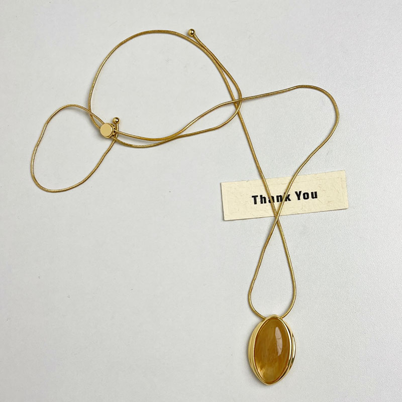 French Vintage Transparent Oval Crystal Long Necklace for Women - Adjustable Sweater Chain for 2025 Style, Perfect for Skirts