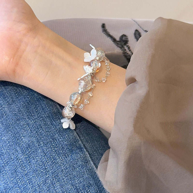 Fresh Floral Butterfly Glass Bead Bracelet - Chic 2025 Versatile Accessory for a High-End Look