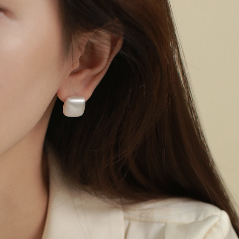 Geometric Square Brushed Silver Matte Earrings for Women - Versatile Minimalist Style Fashion Accessories