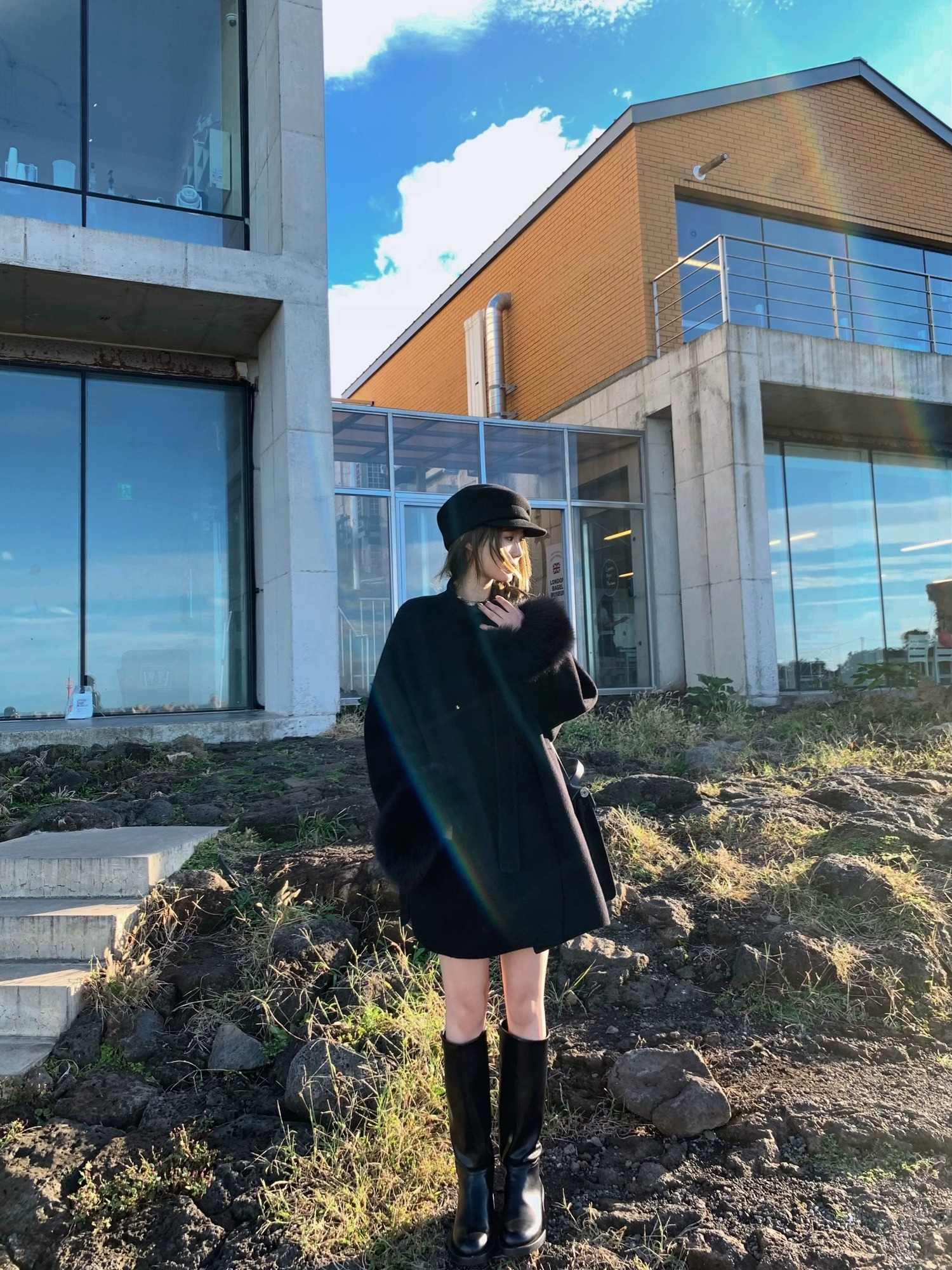 Girls' Woolen Coat with Real Fox Fur Sleeves and Tied Bow Detail - Elegant Cloak for 90s Inspired Fashion