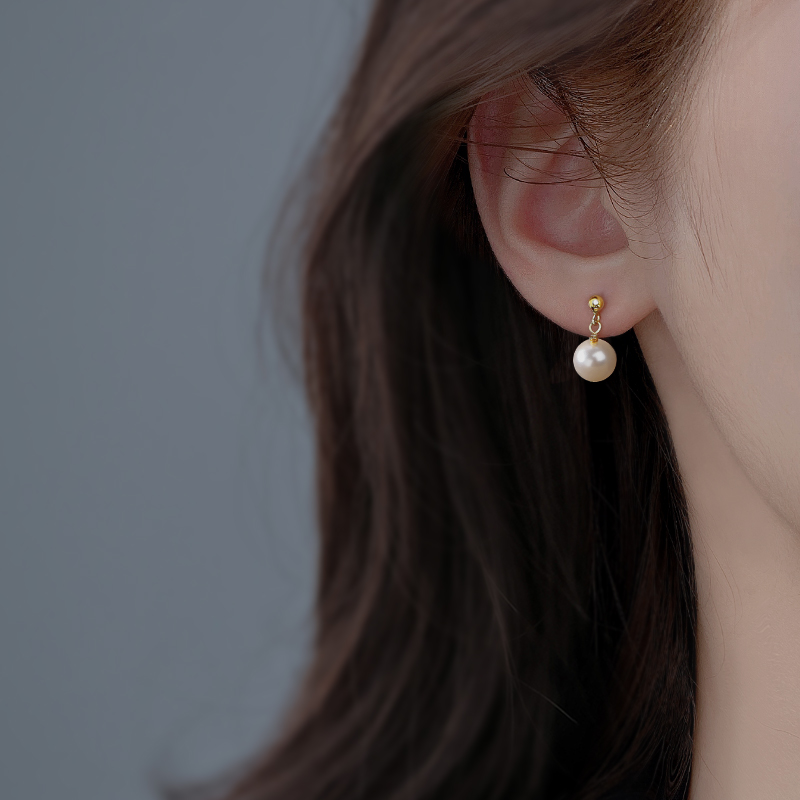 Gold Round Bead Needle Earrings for Women - High-End Fashion Accessories for a Sophisticated Look