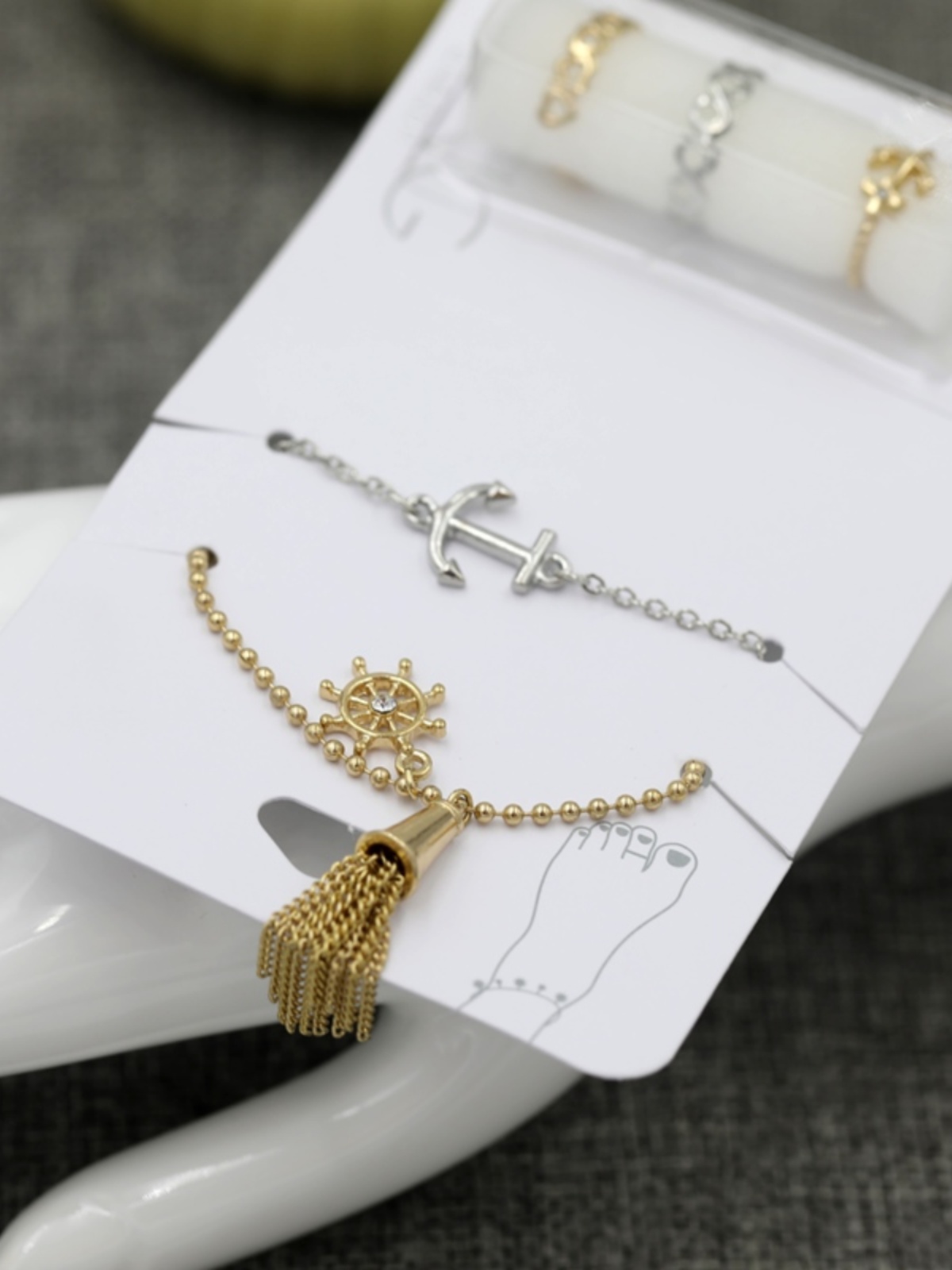 Gold Tassel Anklet Set of 5 for Women, Versatile Korean Style Foot Rings, Trendy Boho Anklets, Fashionable Summer Accessories
