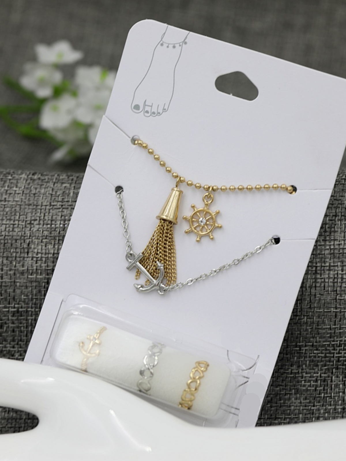 Gold Tassel Anklet Set of 5 for Women, Versatile Korean Style Foot Rings, Trendy Boho Anklets, Fashionable Summer Accessories