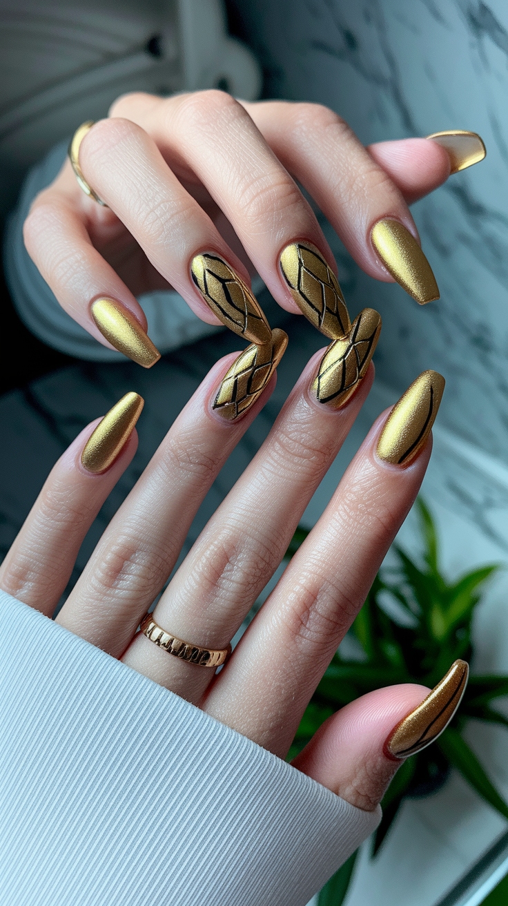gold nail inspo acrylic outfit idea