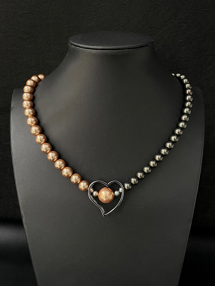 Gray Beaded Heart Necklace for Women - Y2K Minimalist Clavicle Chain with Simple Heart Pendant