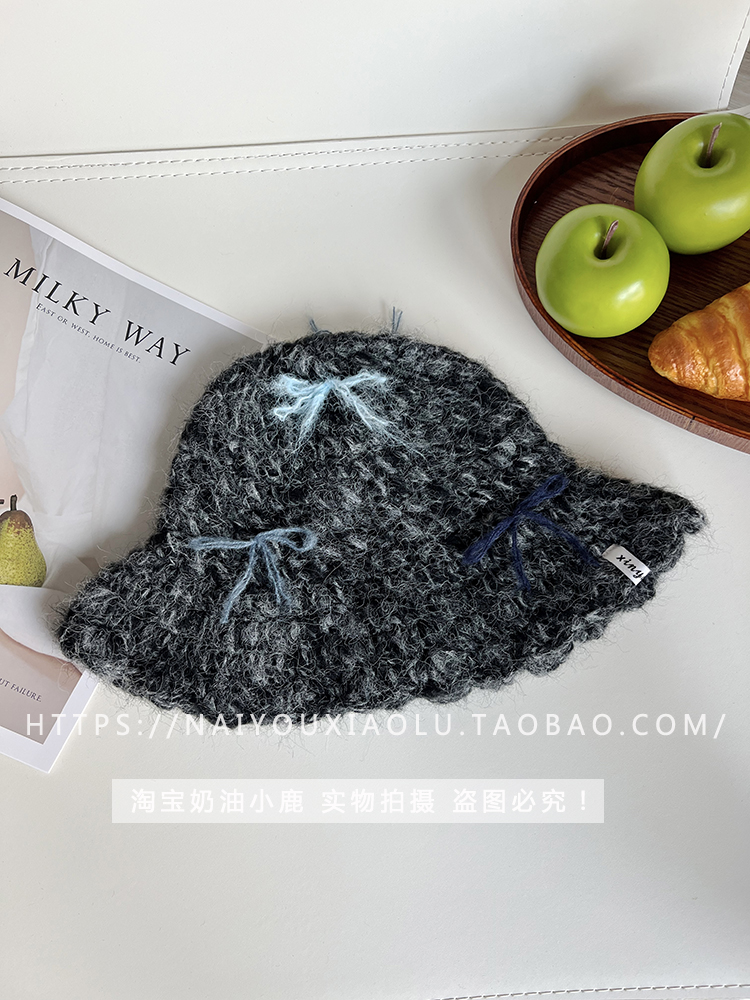 Handmade Crochet Bow Knitted Ruffled Fisherman Bucket Hat for Women - Cute and Warm, Flattering Face Shape, Y2K Style
