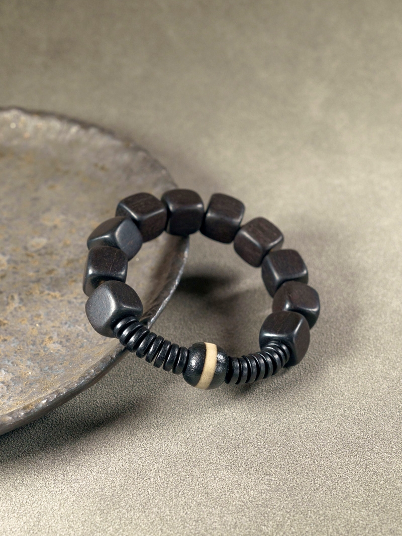 Handmade Ebony Wood Bracelet - Retro Ethnic Design, Japanese & Korean Style, Unisex Personalized Jewelry