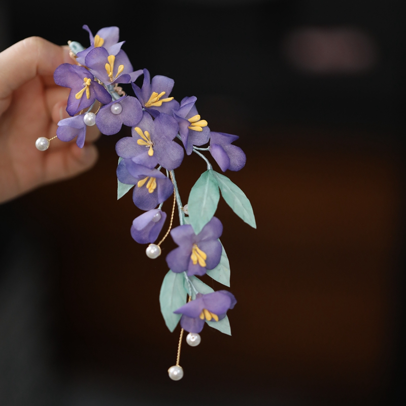 Handmade Silk Embossed Fairy Hairpin - Ethereal Purple Hanfu Headpiece for Classical Dance and Ancient Style Looks