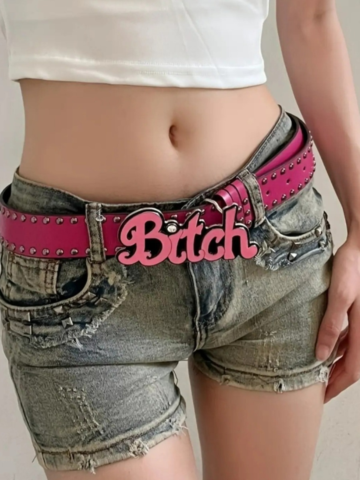 Harajuku Women's Fashion Belt with Anime Letters and Studded Design - Trendy 90s Inspired Accessory for Bold Style