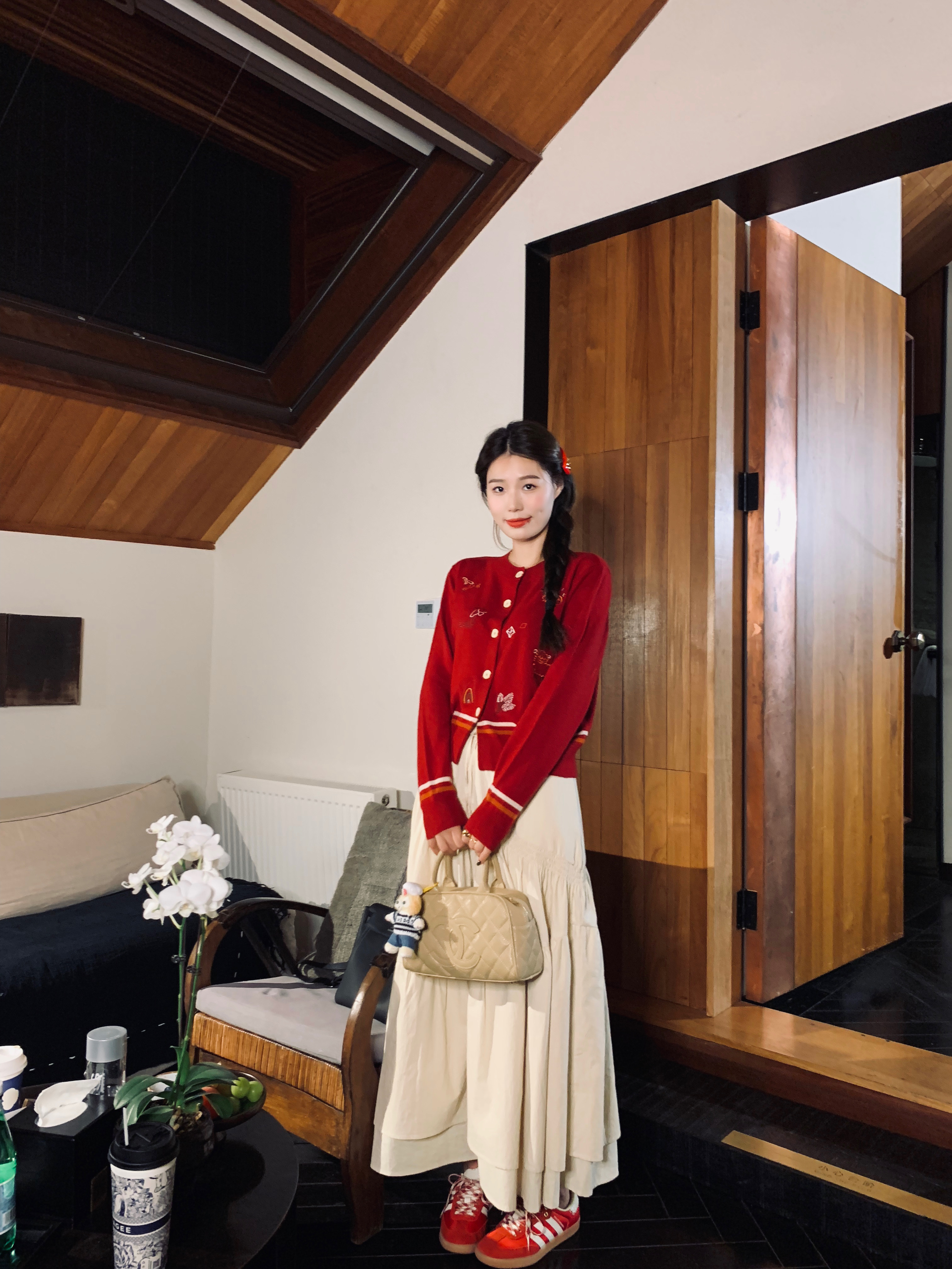 Heavy-Duty Double-Layer Ruffled Cotton Midi Skirt for Women - Fragrant White Tea 90s Style Cake Design