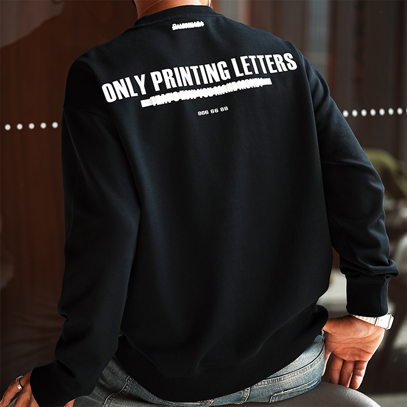 Heavyweight Letter Print Round Neck Sweatshirt for Men - Trendy Loose Casual Pullover Top for Spring and Autumn 2025