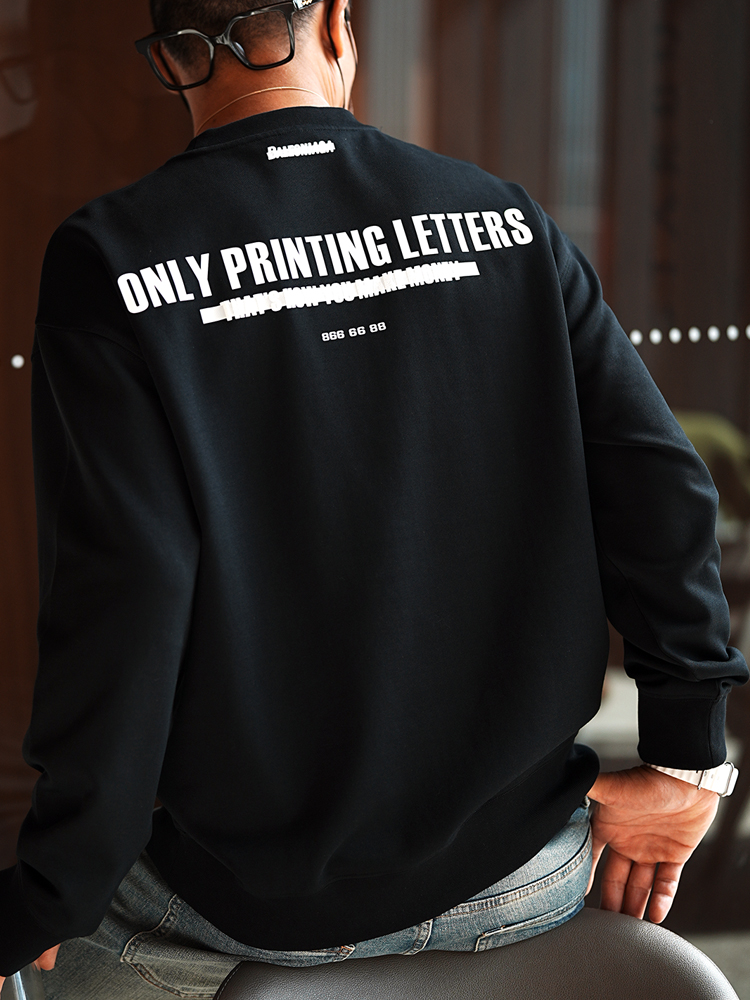 Heavyweight Letter Print Round Neck Sweatshirt for Men - Trendy Loose Casual Pullover Top for Spring and Autumn 2025