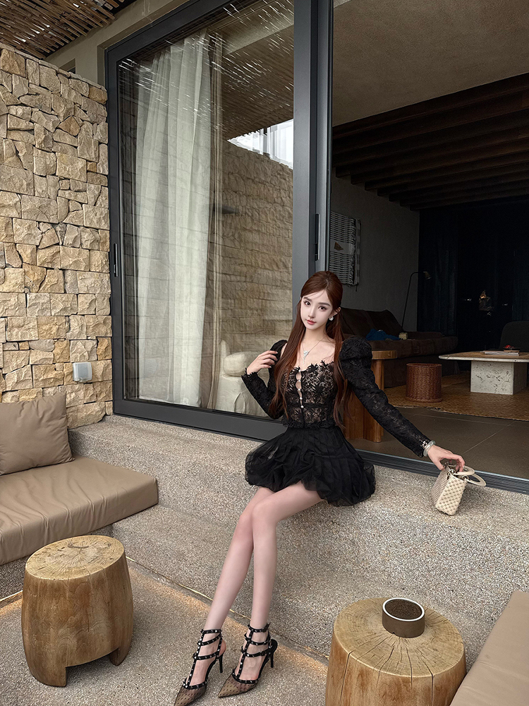 High-End Black Tulle Puff Skirt for Women - Elegant Socialite Style, Perfect for 90s and Y2K Inspired Outfits