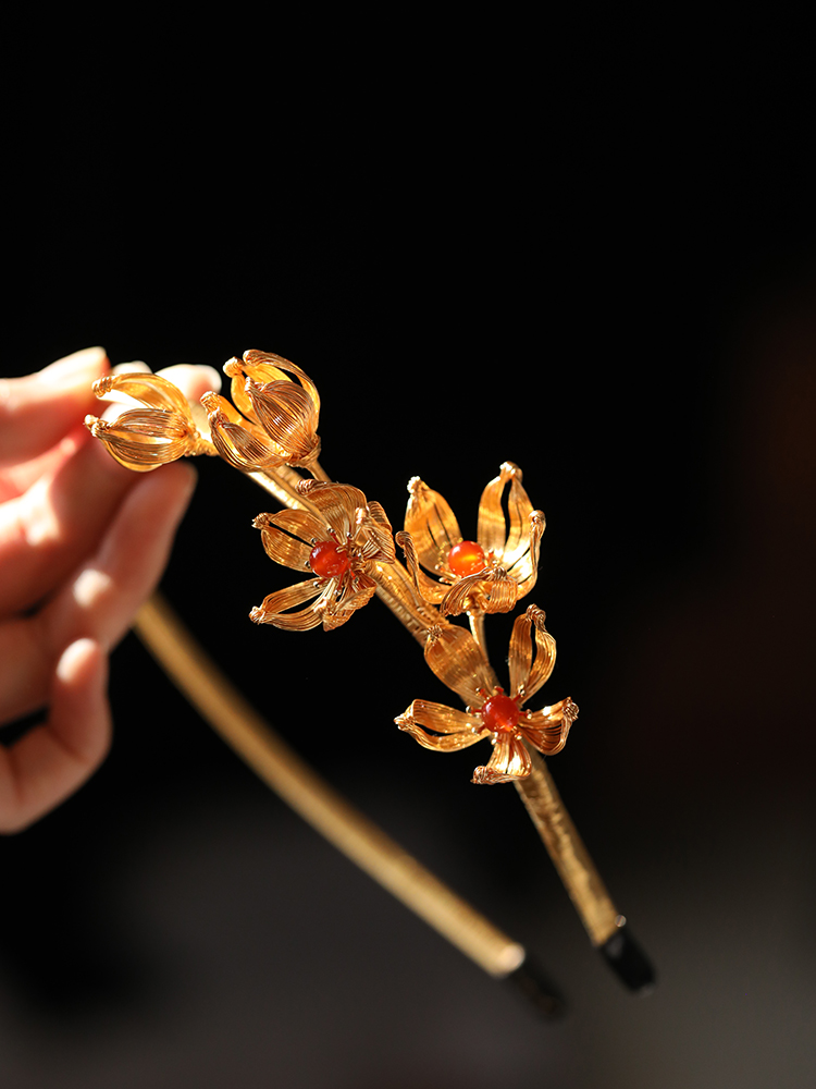 High-End Handmade Floral Wire-Woven Headband for Women - Wei-Jin Style Ancient Chinese Accessories