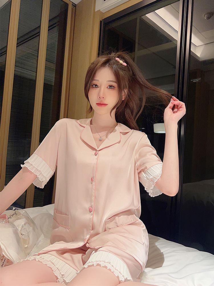 High-End Ice Silk Women's Summer Pajamas Set - Thin Short Sleeve and Shorts - Stylish Homewear for Outdoor and Indoor 2025 Collection