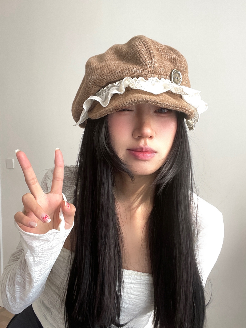 High-End Lace Octagonal Painter Hat for Girls - Cute Newsboy Cap for Spring & Autumn, Flattering Face-Slimming Style