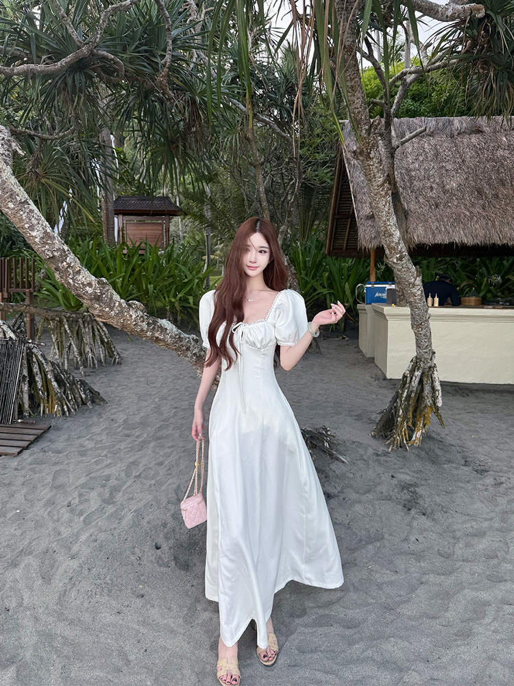 High-End Waist-Defined Lace Princess Sleeve Long Dress for Women - Free Spirit Girl Summer Fashion