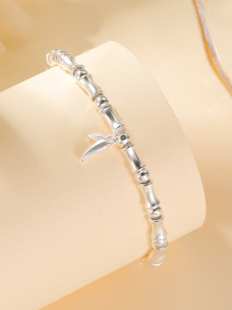 High-End Women's Bamboo Joint Bracelet - Classy Pure Silver Design, Elegant French Style Jewelry Accessory