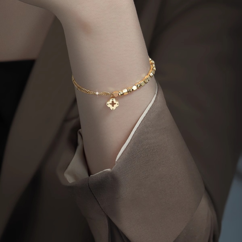 High-End Women's Four-Leaf Clover Stacking Bracelet - Elegant Parisian Designer Style