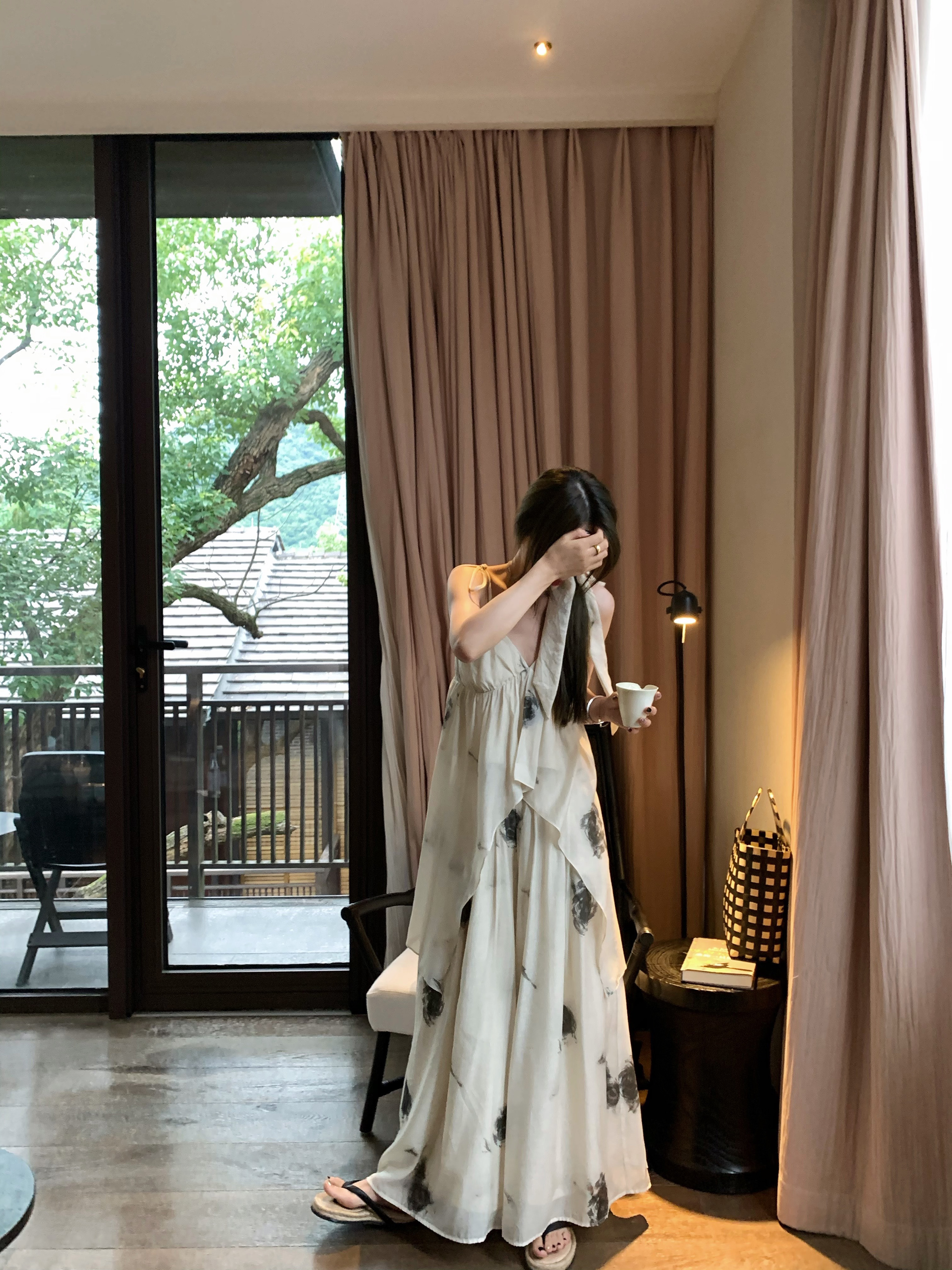 High-End Women's Summer Two-Piece Set - Ink Wash Smoke City Uma Wind Design, Tonal Look, Chinese Style Fashion