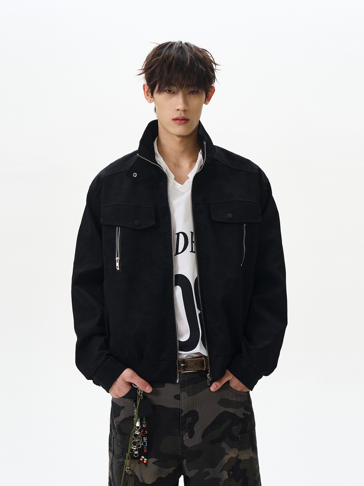 High Street Multi-Pocket Boxy Short Flight Jacket with Stand Collar - Trendy American Style Workwear