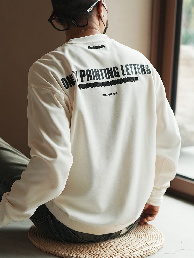 High Street Retro Letter Print Round Neck Men's Sweatshirt - Loose Casual Pullover for Autumn Fashion