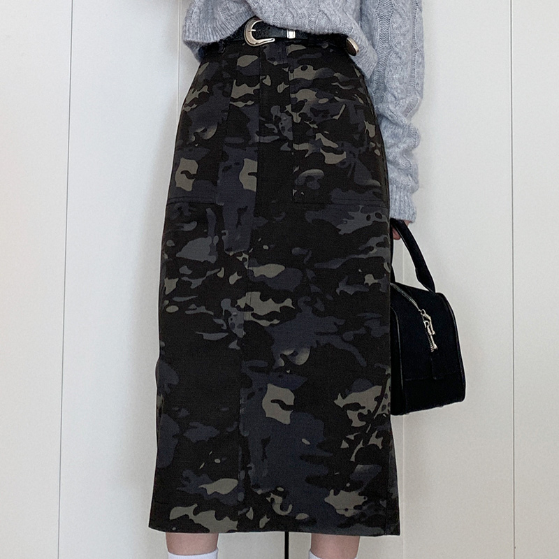 High Waist Midi Skirt for Women - American Vintage Camouflage Design, Spring Summer 2025, Y2K Style, Perfect for Casual Outfits