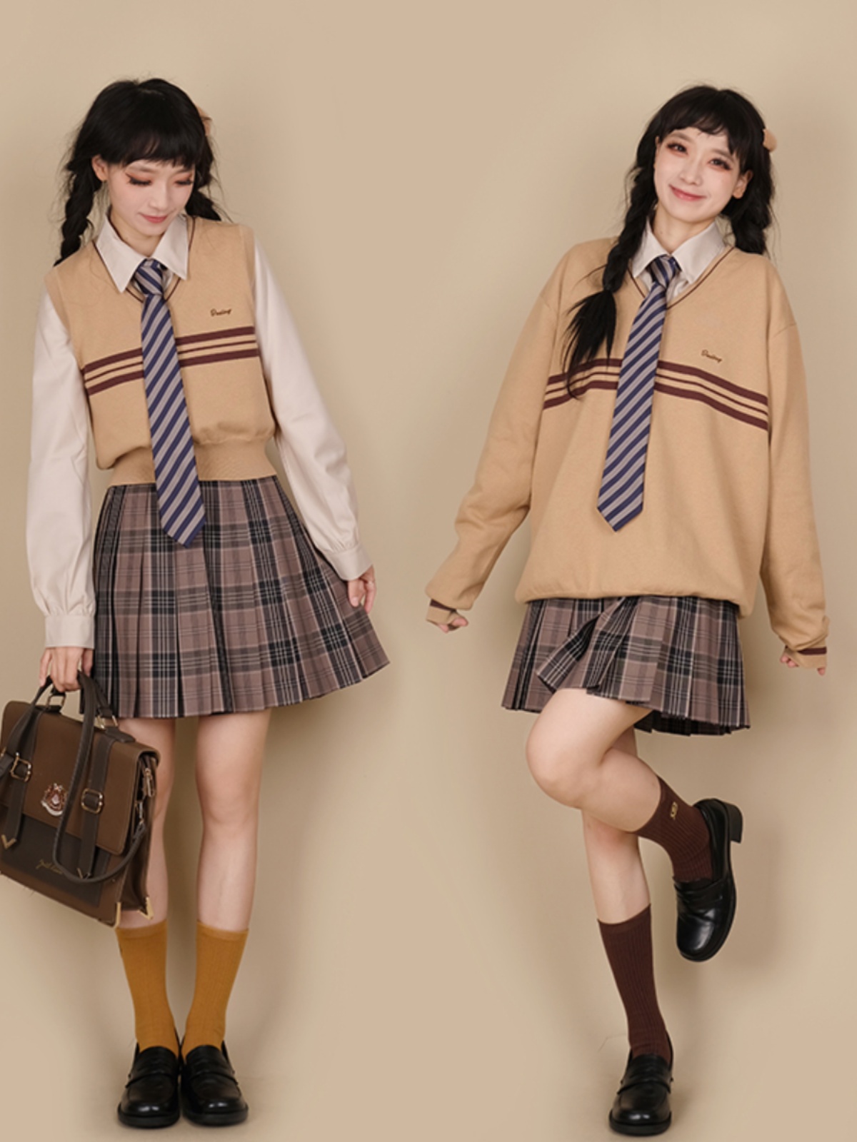 High Waist Pleated JK Plaid Skirt for Women - Cute Pudding Bear Design, Y2K Style Uniform Short Skirt