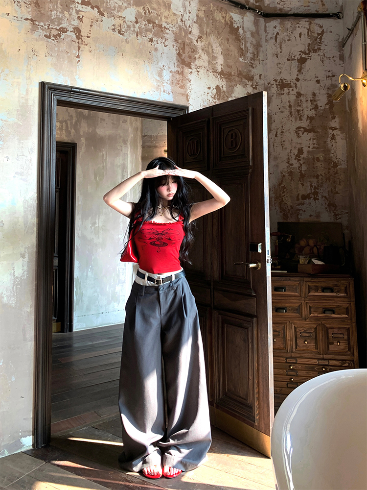 High Waist Slim Straight Loose Casual Pants for Women - Vintage Wide Leg Floor-Length Trousers, 90s Style Fashion Trousers