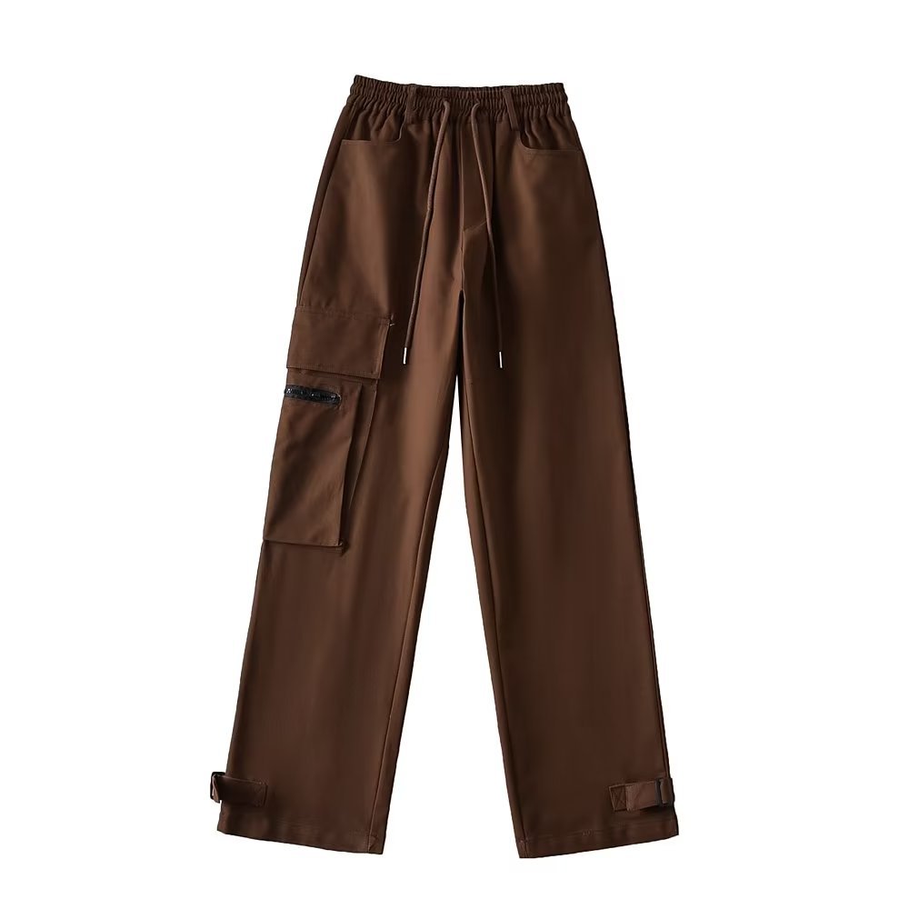 High-Waisted American Retro Street Hip-Hop Cargo Pants for Women â€“ Casual Straight Wide-Leg Trousers