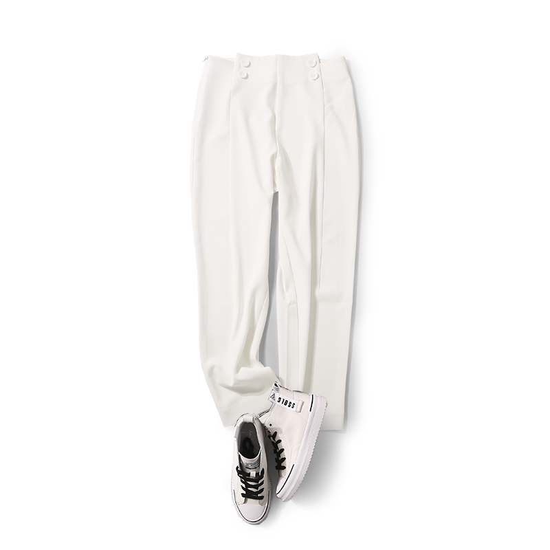 High-Waisted Irregular Casual Pants for Women - Versatile Solid Color Slim Fit Nine-Point Trousers for Summer Style